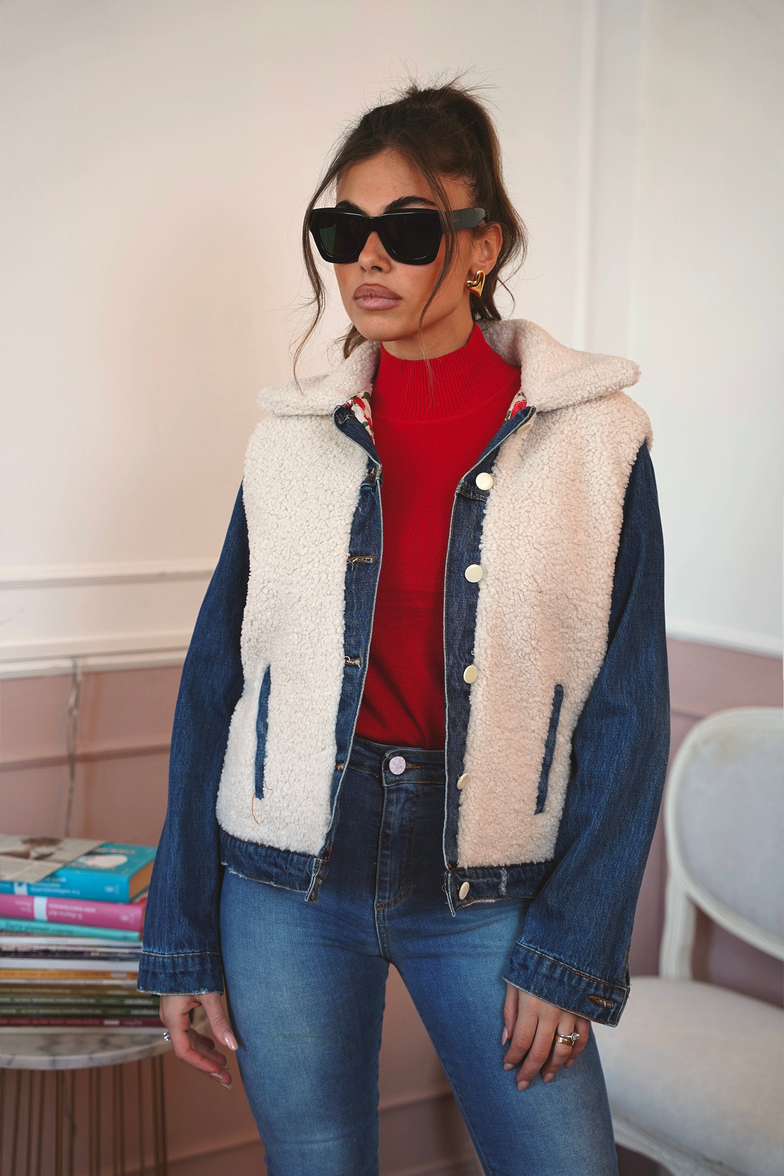 Giacca in pelliccia e Denim