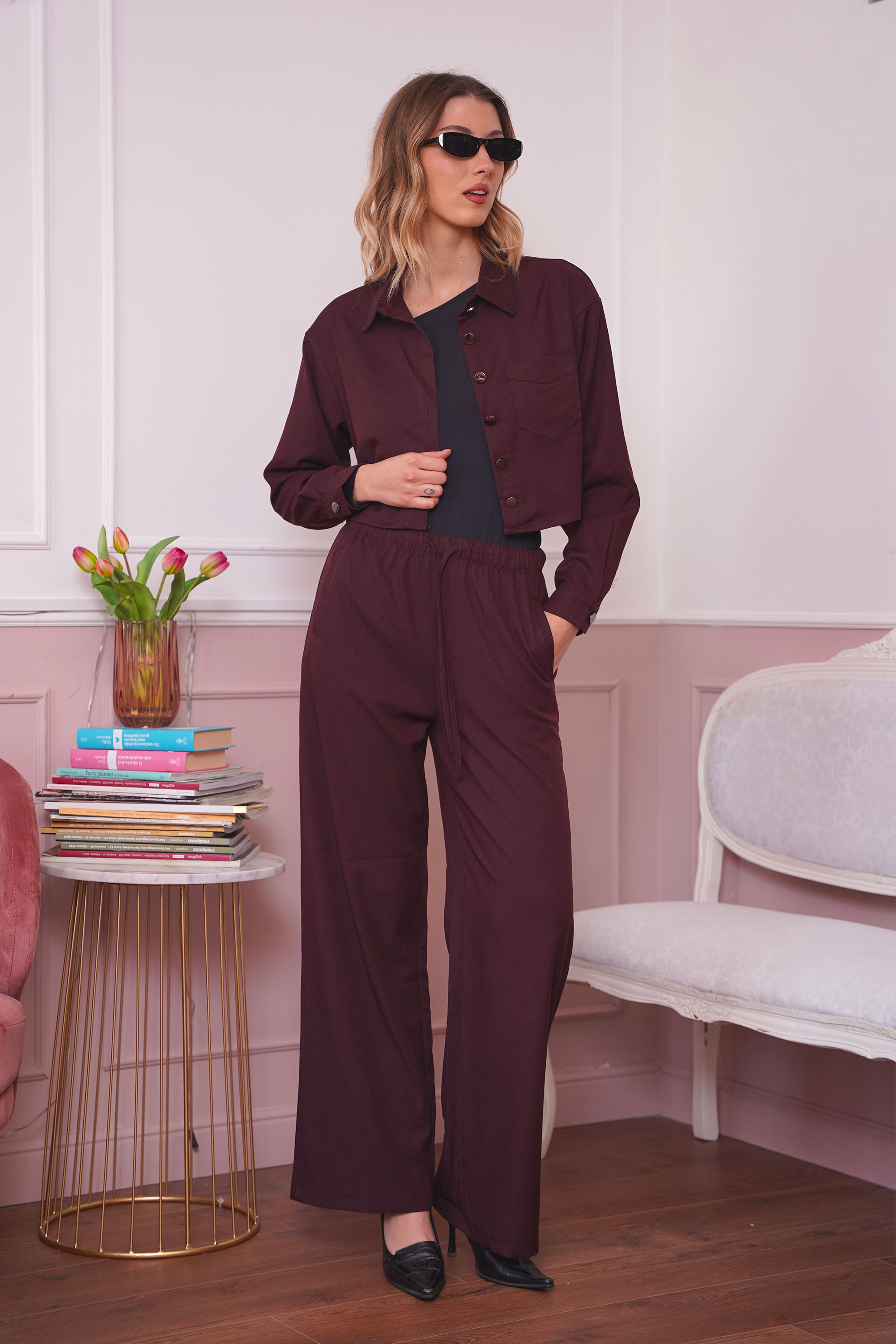 PANTALONE SET CROP \ BORDO'