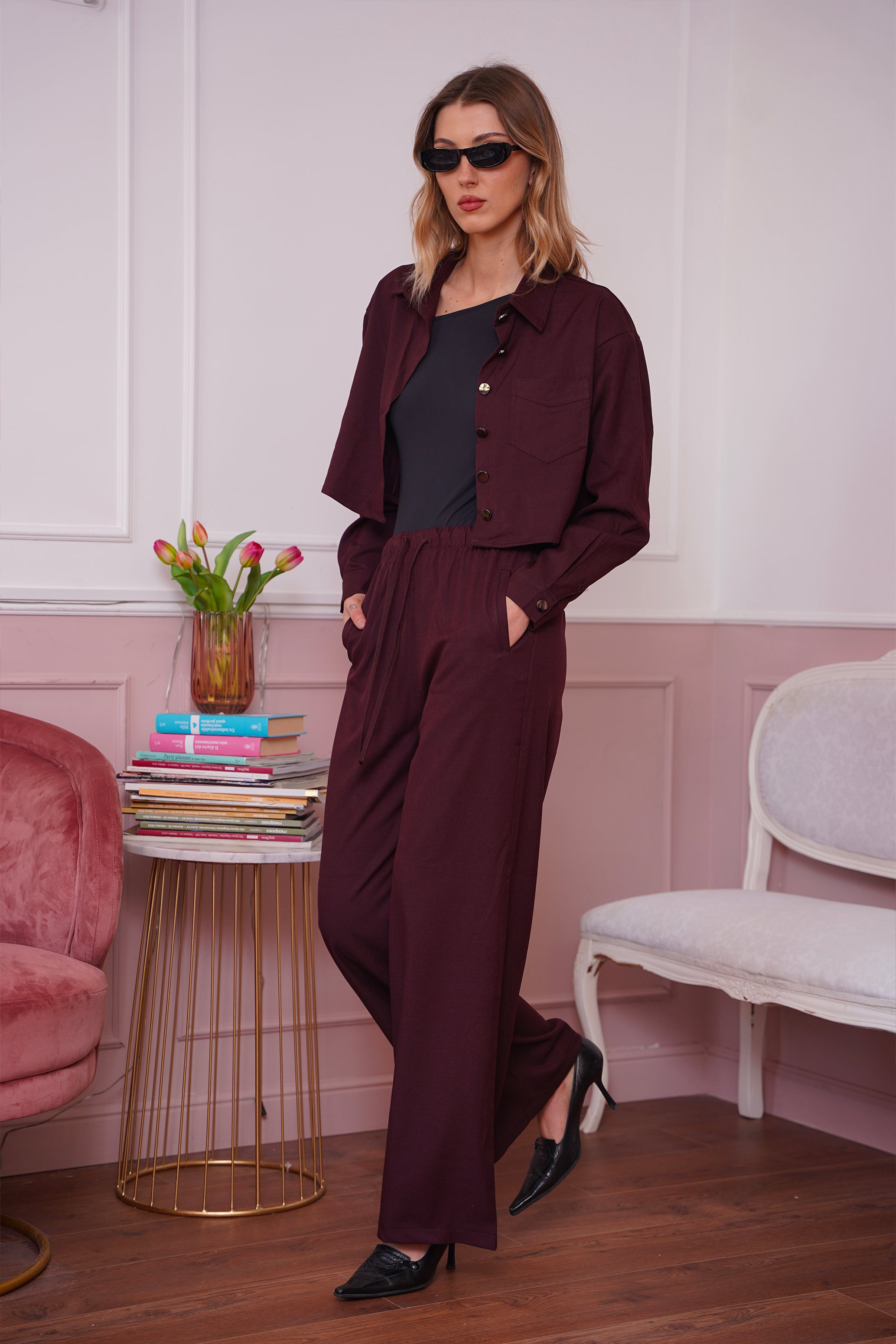 PANTALONE SET CROP \ BORDO'